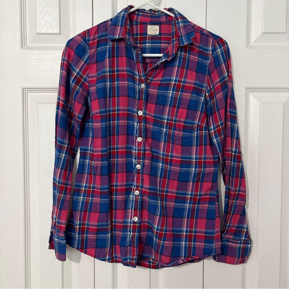 J. Crew Flannel Shirt in Pink and Blue